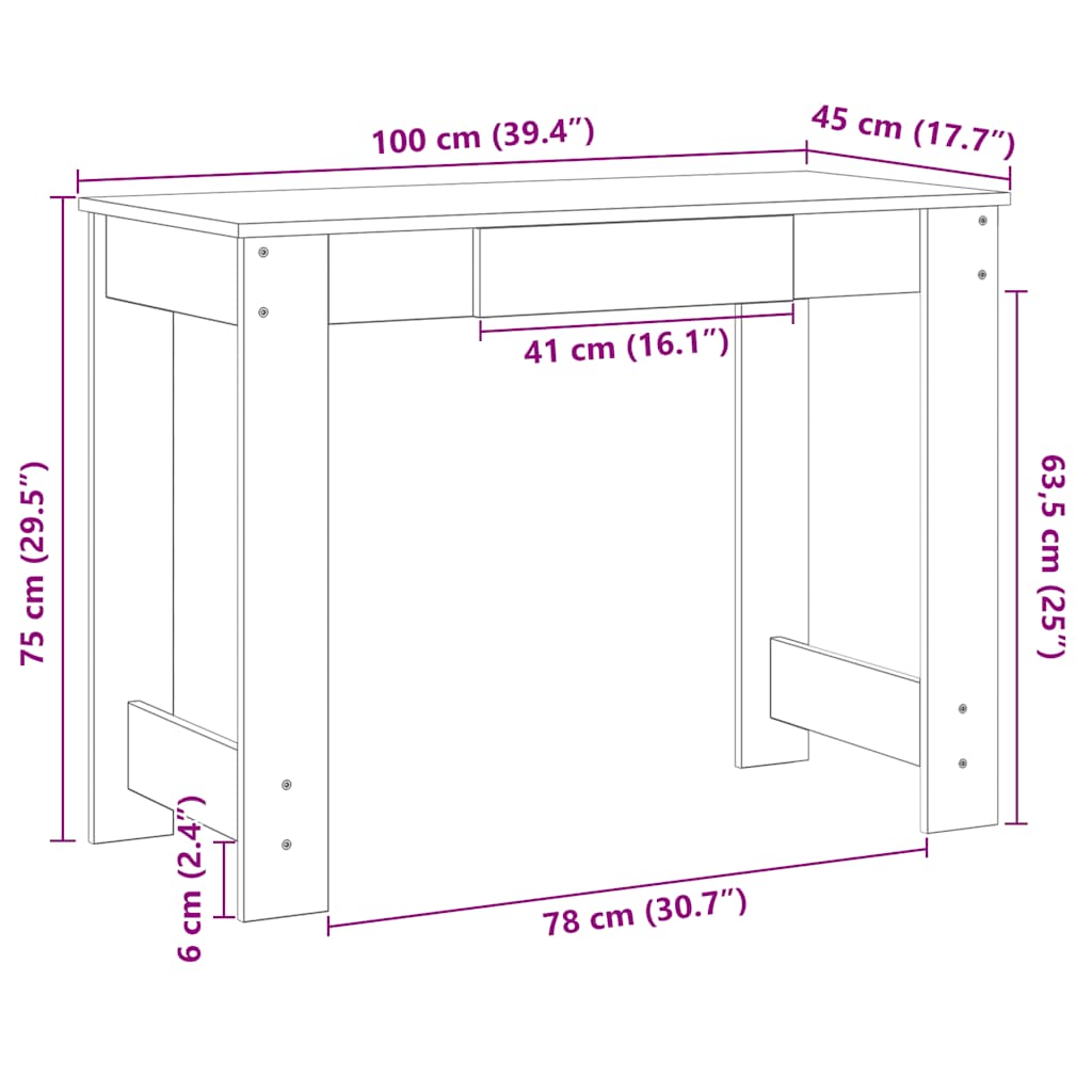 vidaXL Bureau noir 100x45x75 cm bois d'ingénierie