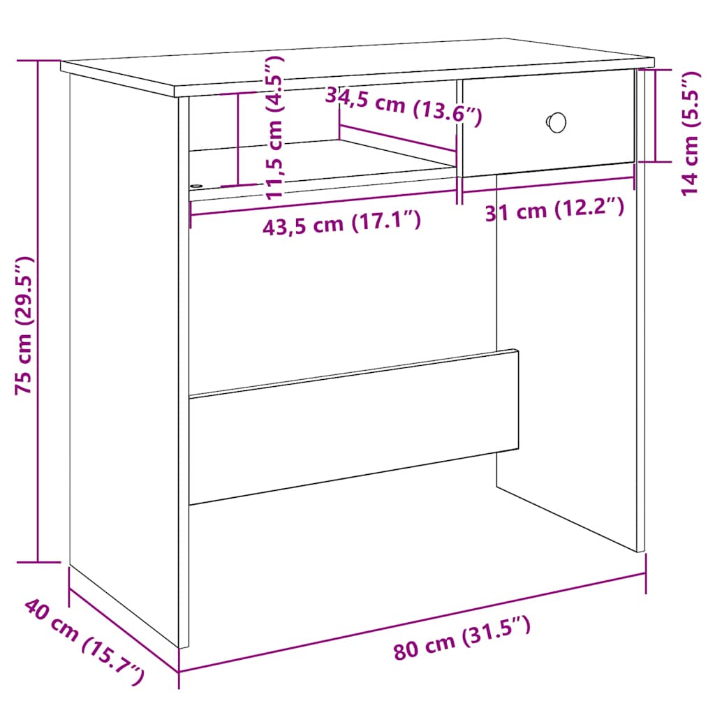 vidaXL Bureau Gris béton 80x40x75 cm Aggloméré