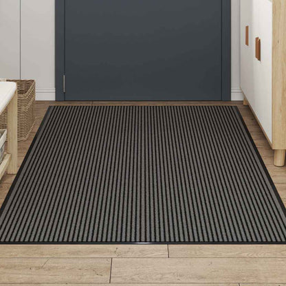 vidaXL Paillasson noir et gris à rayures 115x200 cm