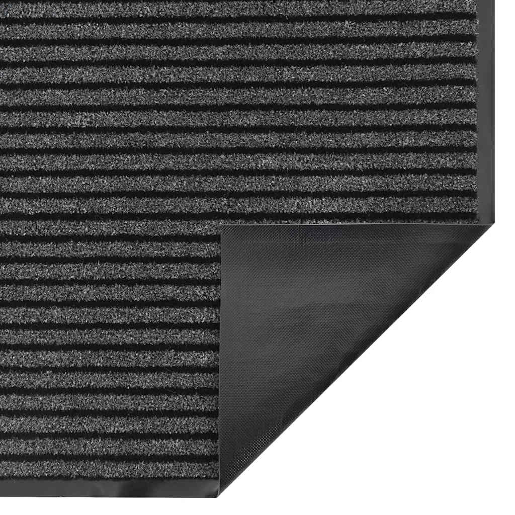 vidaXL Paillasson noir et gris à rayures 115x200 cm