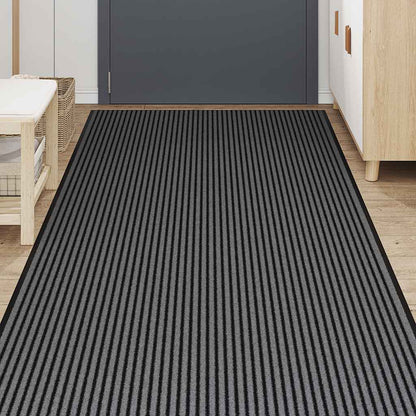 vidaXL Paillasson noir et gris à rayures 115x300 cm