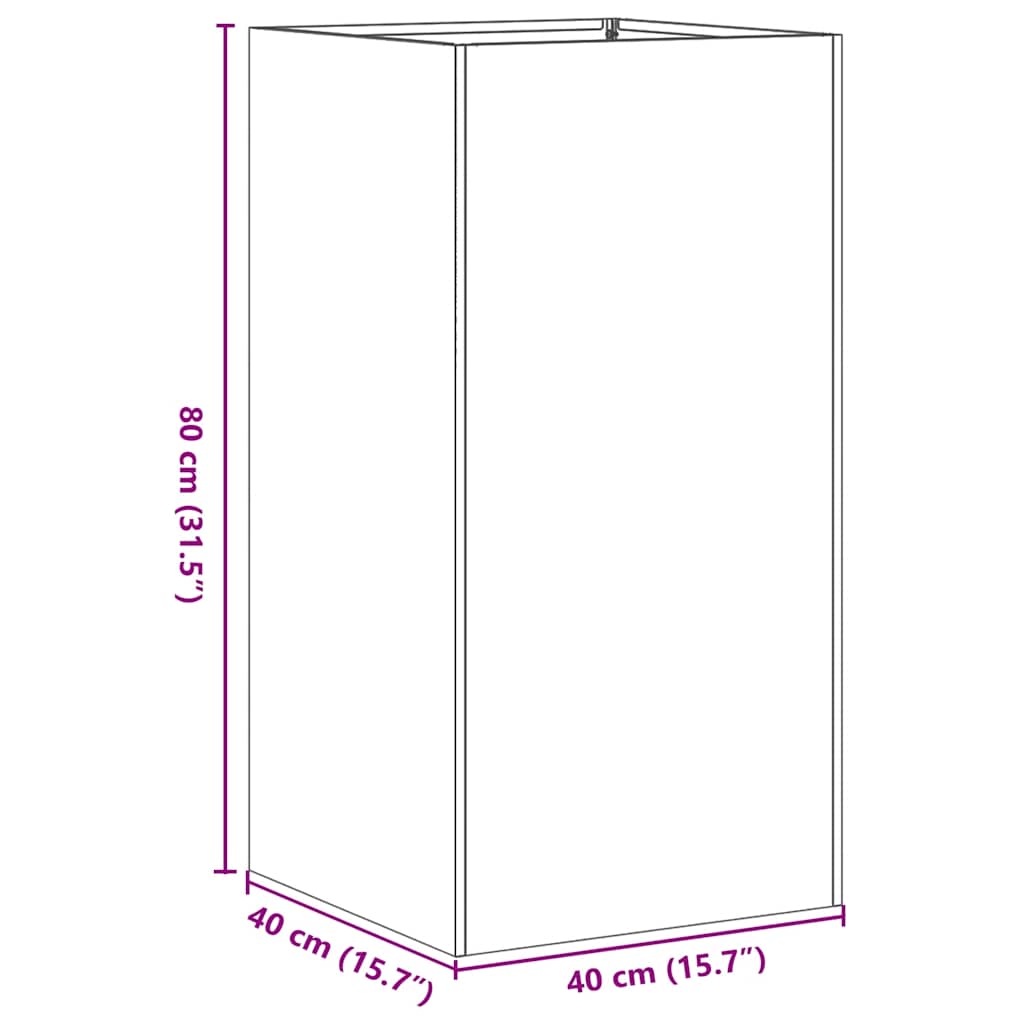 vidaXL Jardinière rouillé 40x40x80 cm acier inoxydable