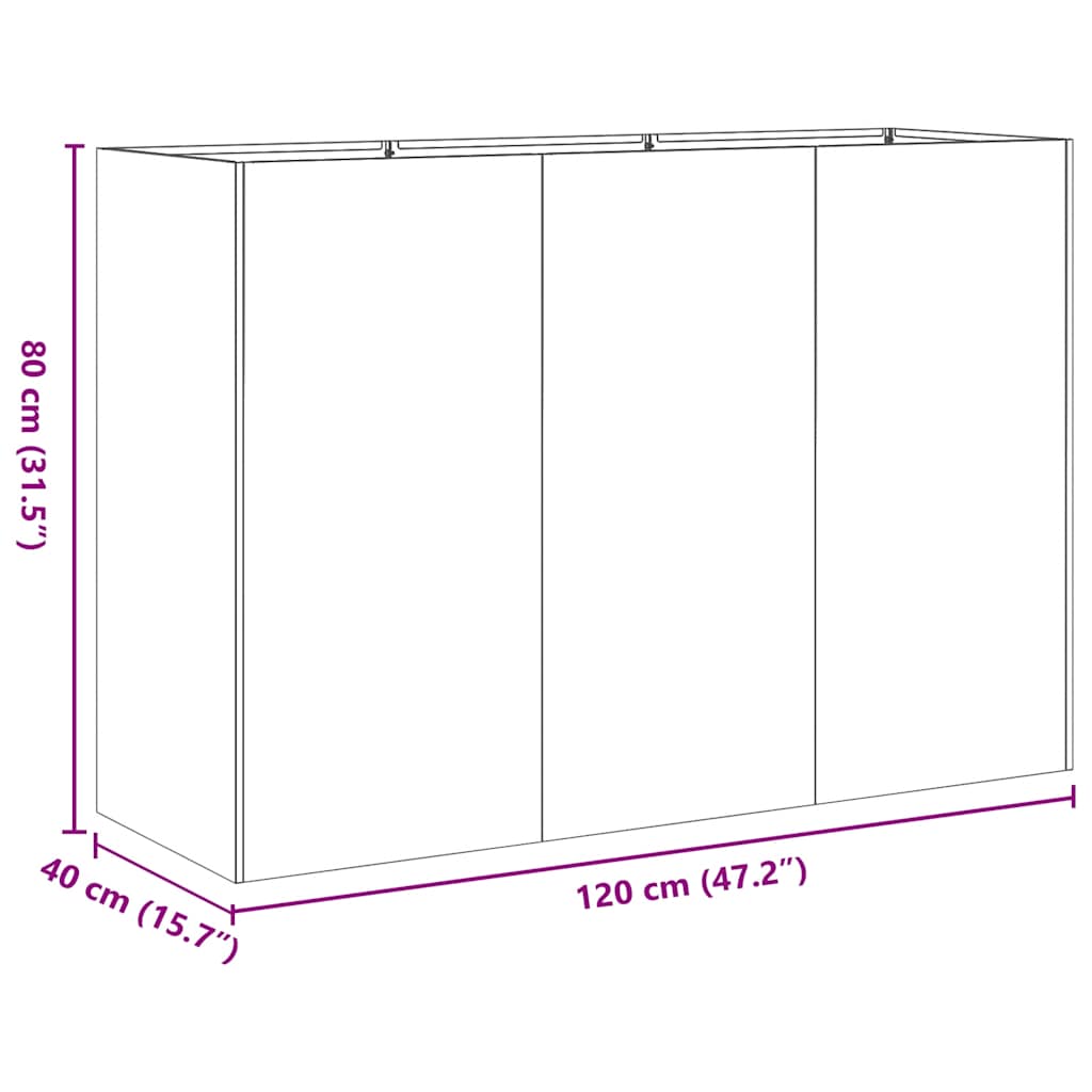 vidaXL Jardinière rouillé 120x40x80 cm acier inoxydable