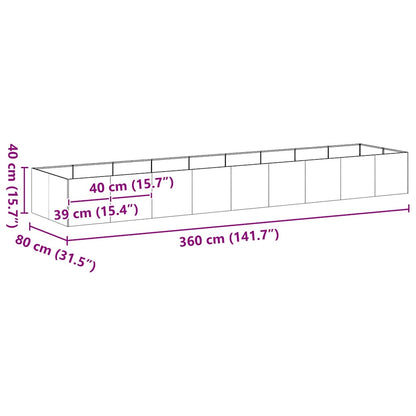 vidaXL Jardinière rouillé 360x80x40 cm acier inoxydable