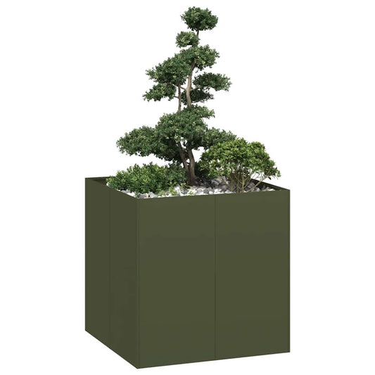 vidaXL Jardinière vert olive 80x80x80 cm acier