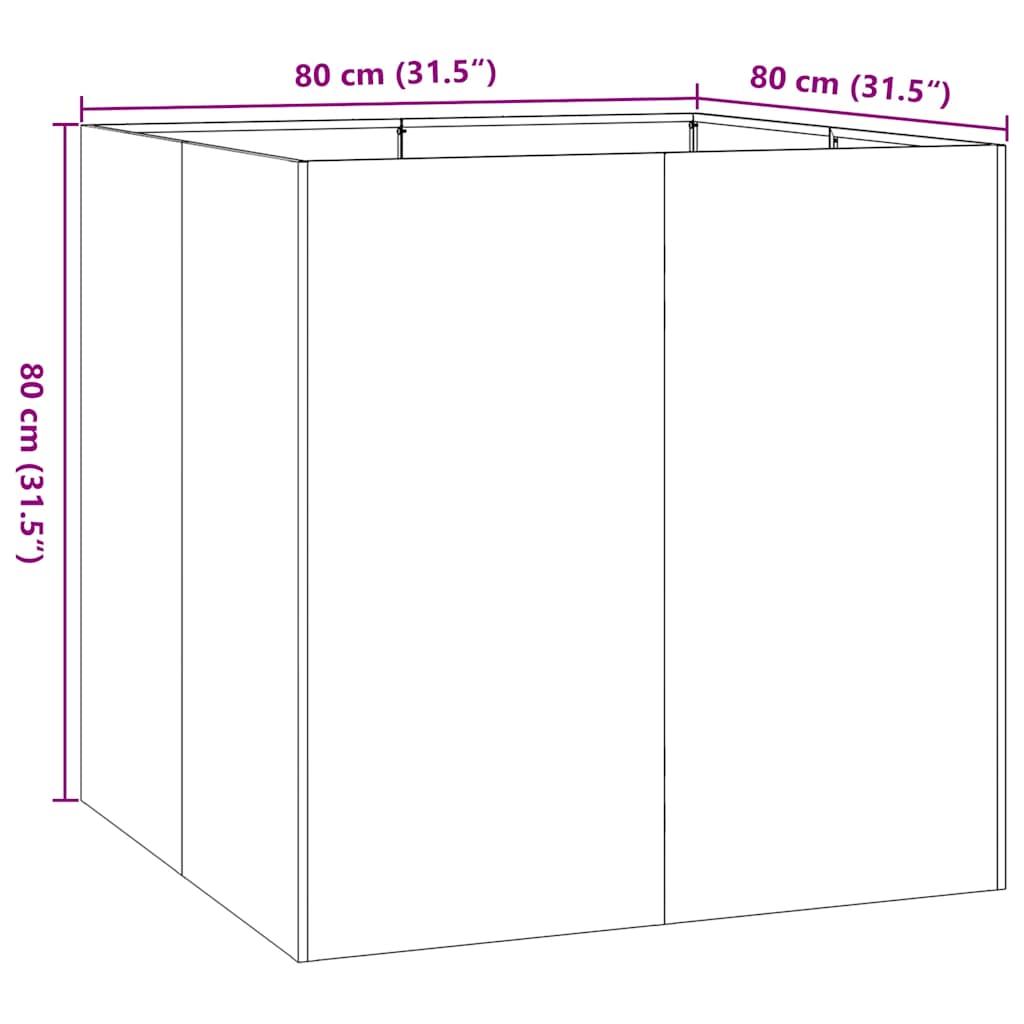 vidaXL Jardinière rouillé 80x80x80 cm acier inoxydable