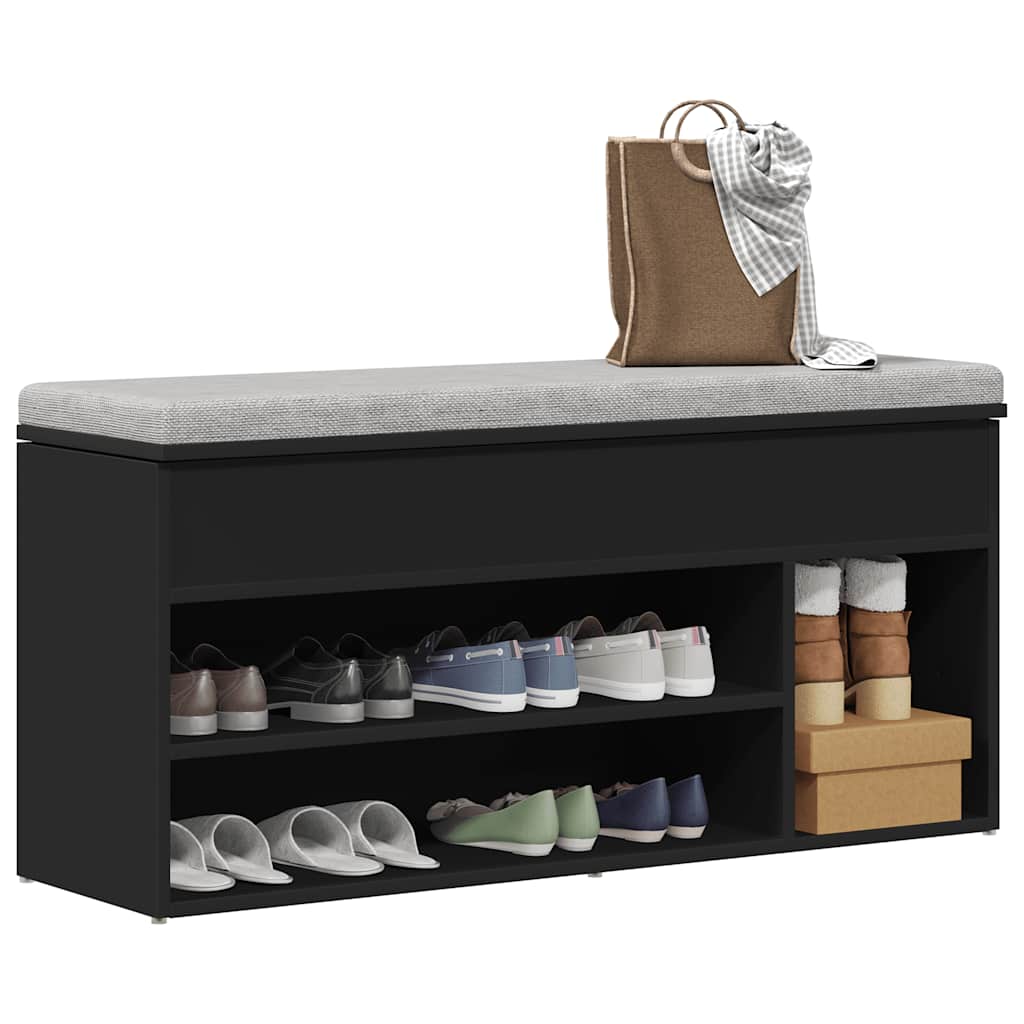vidaXL Banc à chaussures noir 102x30,5x45 cm bois d'ingénierie
