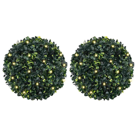 vidaXL Boules de buis artificielles avec lumières LED 2 pcs vert 45 cm