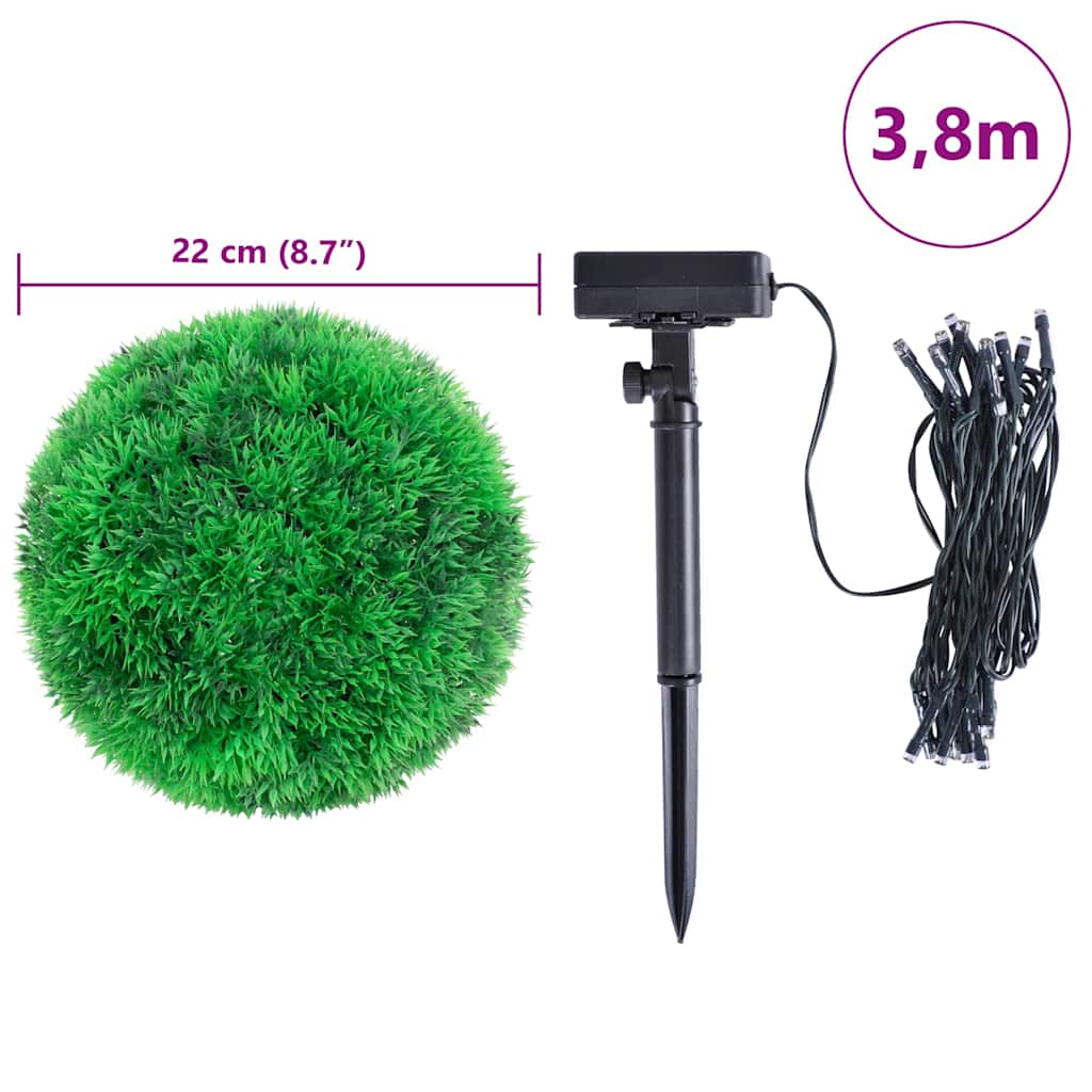 vidaXL Boules de buis artificielles avec lumières LED 2 pcs vert 22 cm