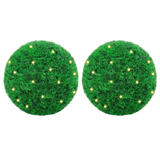 vidaXL Boules de buis artificielles avec lumières LED 2 pcs vert 27 cm