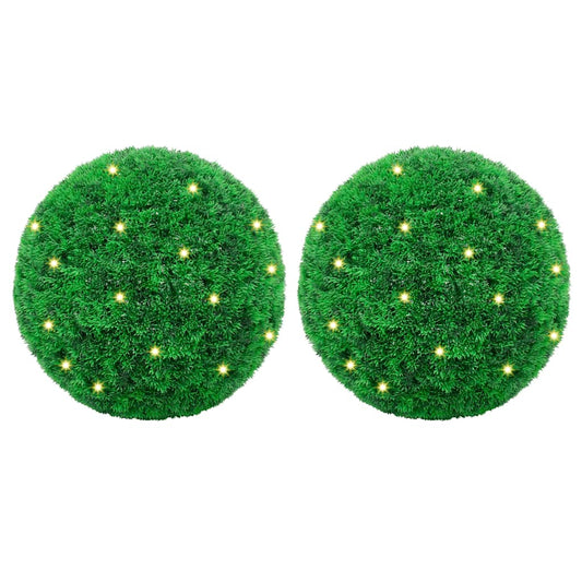 vidaXL Boules de buis artificielles avec lumières LED 2 pcs vert 45 cm