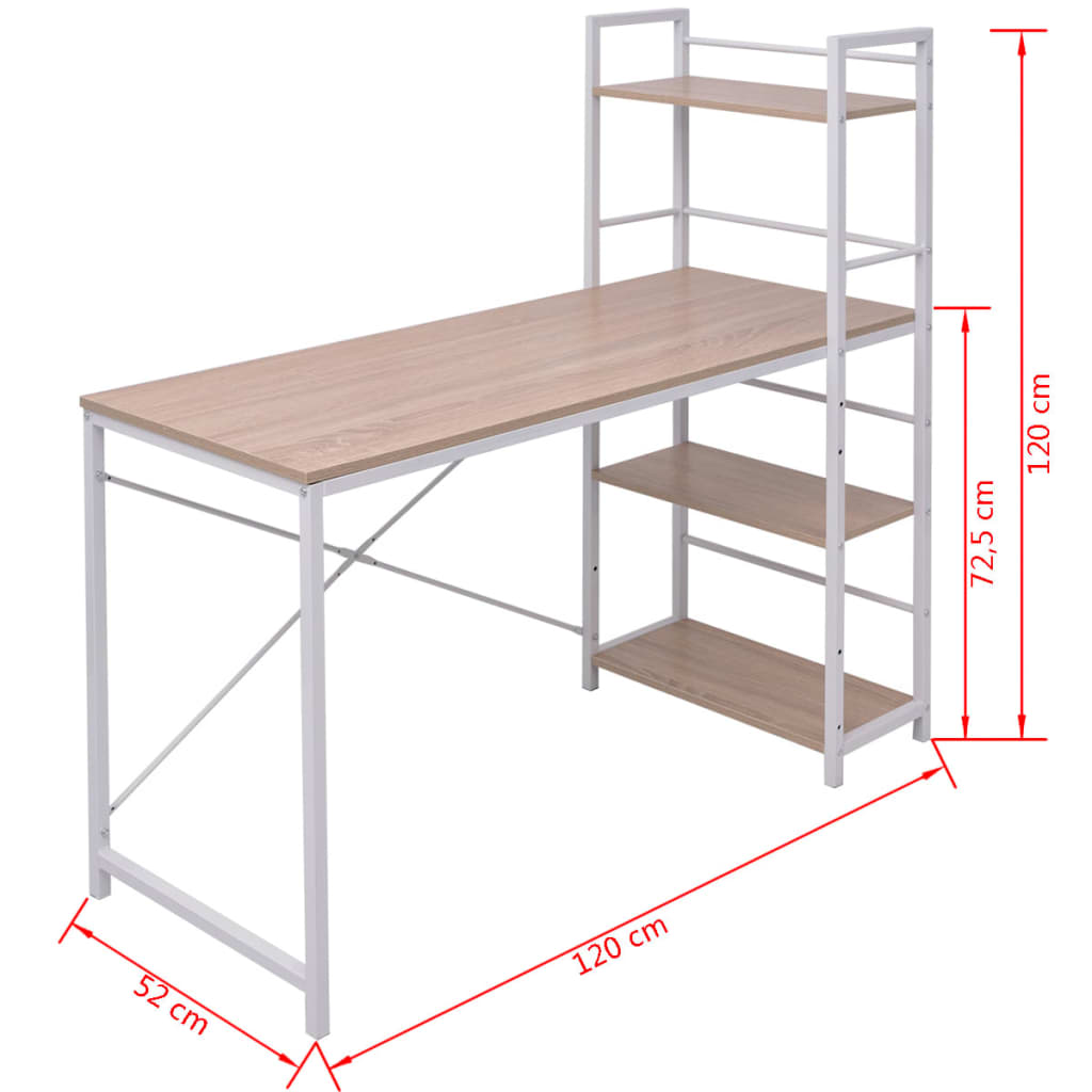 vidaXL Bureau avec bibliothèque à 4 niveaux Couleur chêne