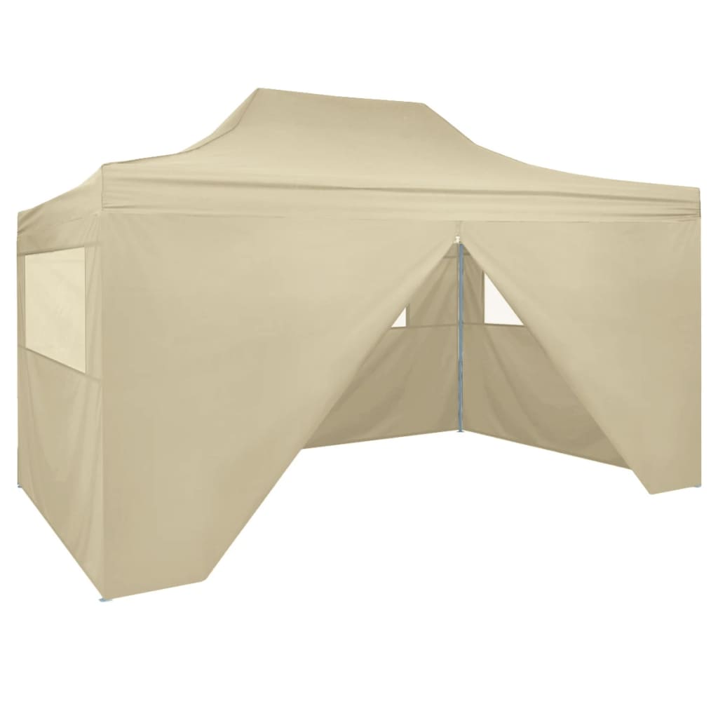 vidaXL Tente pliable avec 4 parois latéraux 3 x 4,5 m Blanc crème