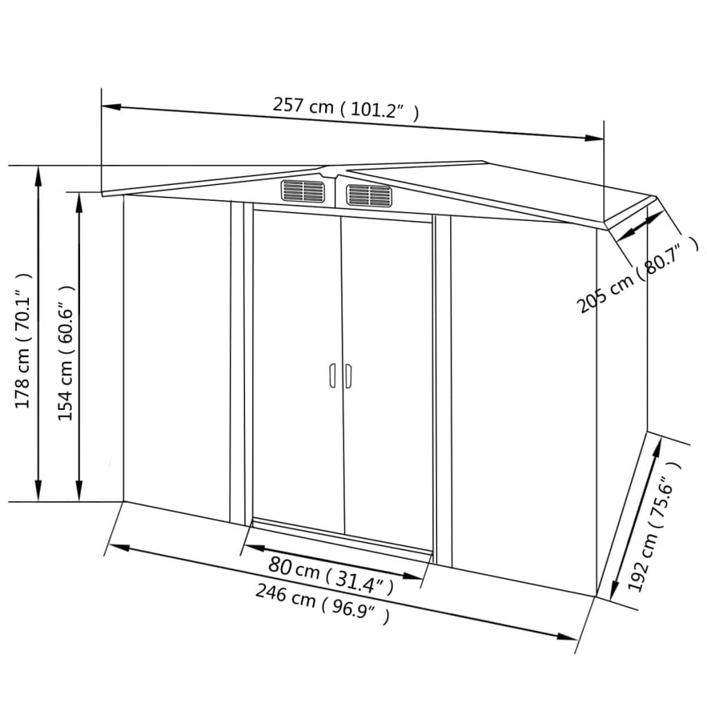 vidaXL Abri de stockage pour jardin Métal Vert 257 x 205 x 178 cm