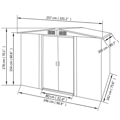 vidaXL Abri de stockage pour jardin Métal Vert 257 x 205 x 178 cm