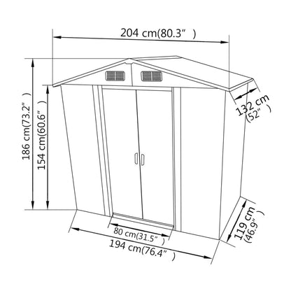 vidaXL Abri de stockage pour jardin Métal Gris 204 x 132 x 186 cm