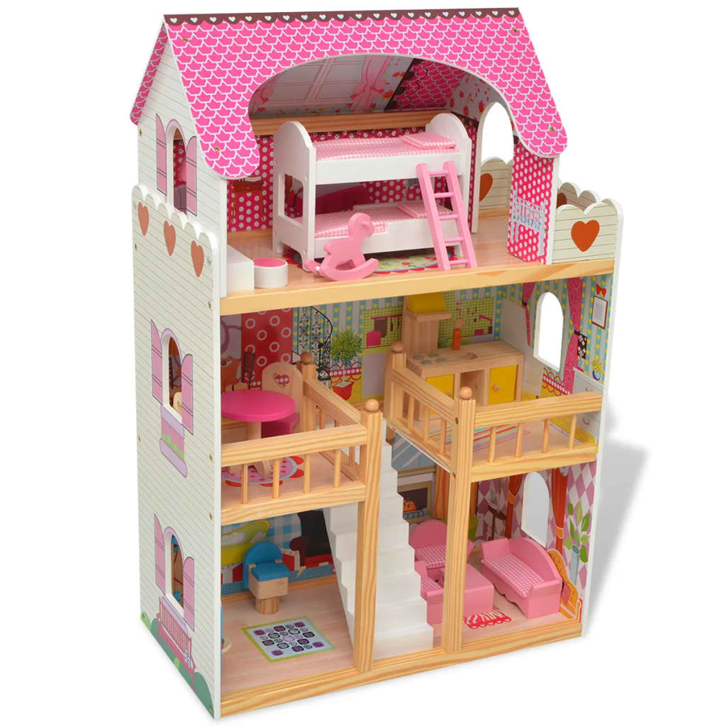 vidaXL Maison de poupées à trois étages Bois 60 x 30 x 90 cm