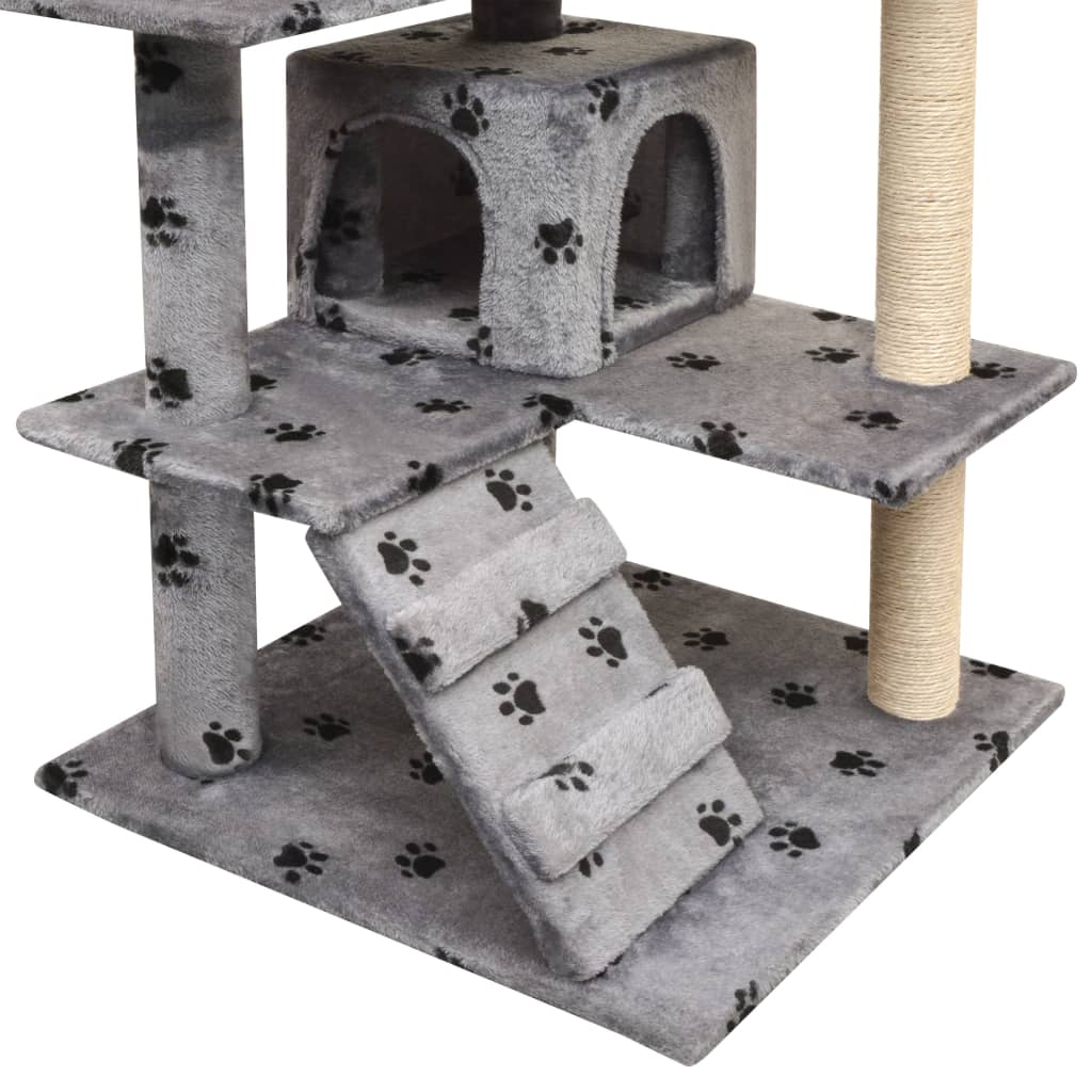 vidaXL Arbre à chat et griffoir Sisal 125 cm Empreintes de pattes Gris