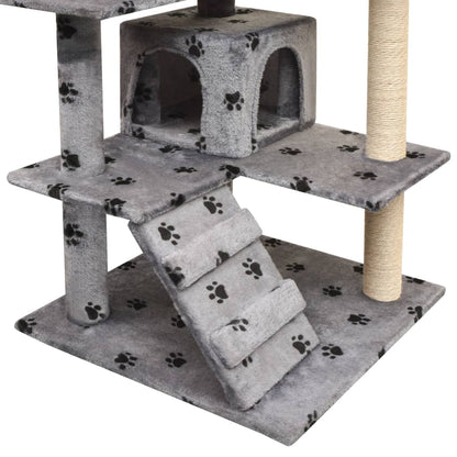 vidaXL Arbre à chat et griffoir Sisal 125 cm Empreintes de pattes Gris
