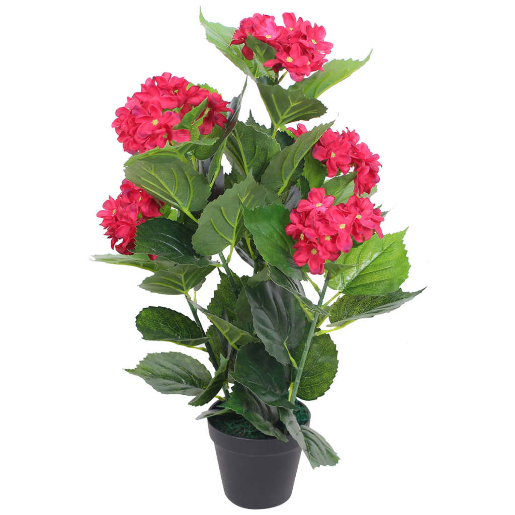 vidaXL Plante hortensia artificielle avec pot 60 cm Rouge