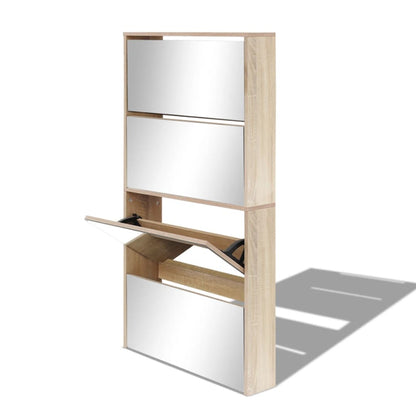 vidaXL Meuble à chaussures 4 étagères avec miroir 63x17x134 cm Chêne