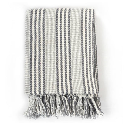 vidaXL Couverture coton à rayures 160x210 cm Gris et Blanc
