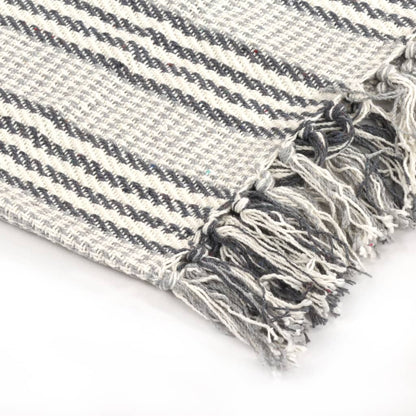 vidaXL Couverture coton à rayures 160x210 cm Gris et Blanc