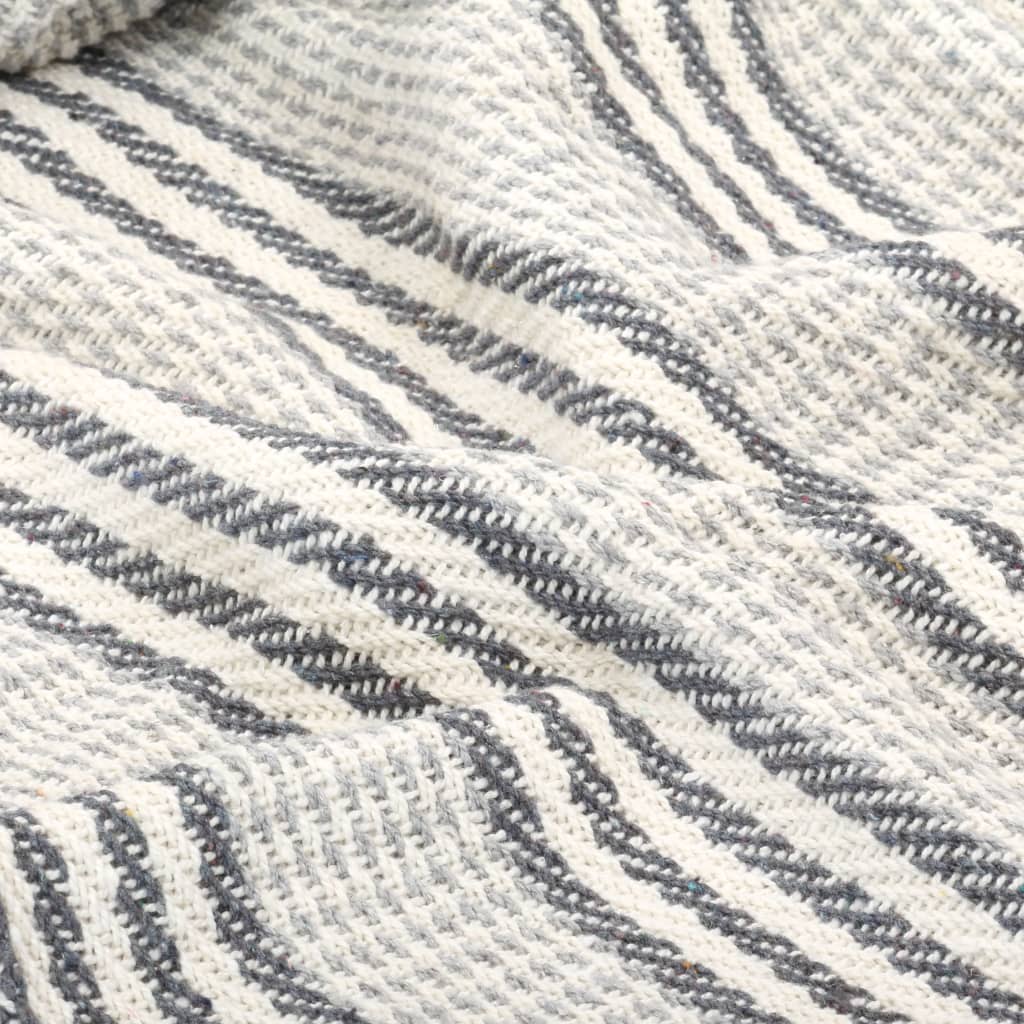 vidaXL Couverture coton à rayures 160x210 cm Gris et Blanc
