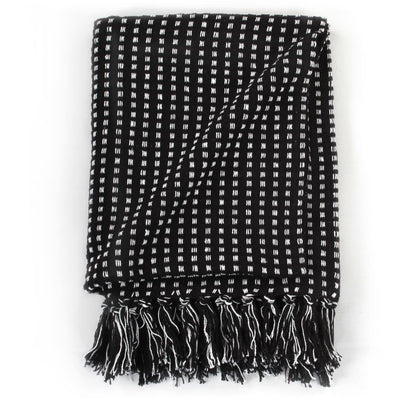 vidaXL Couverture coton à carrés 220x250 cm Noir