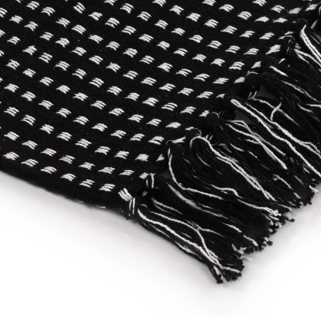 vidaXL Couverture coton à carrés 220x250 cm Noir