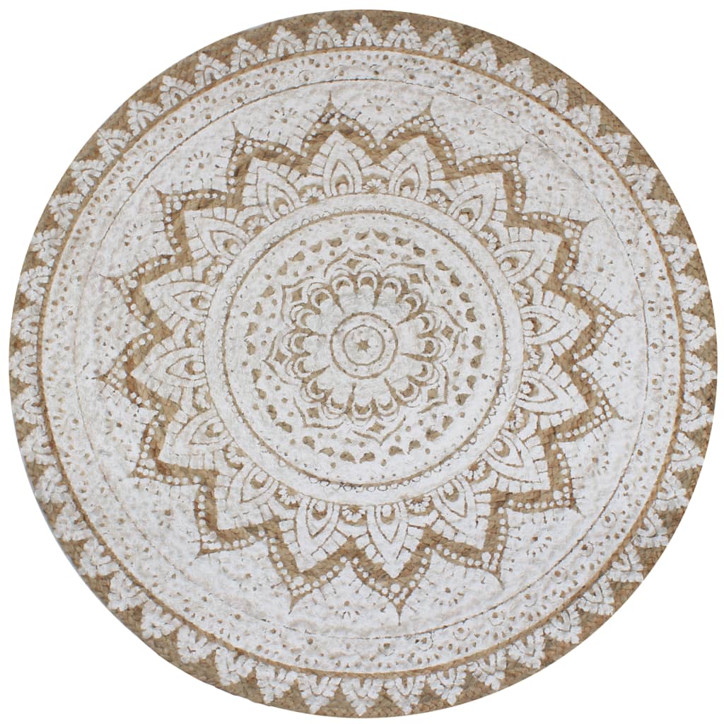 vidaXL Tapis Jute tressé imprimé 90 cm rond