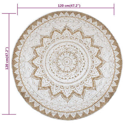 vidaXL Tapis Jute tressé imprimé 120 cm rond