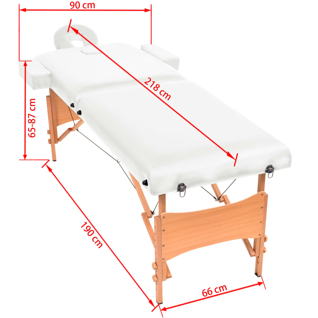 vidaXL Table de massage pliable à 2 zones 10 cm d'épaisseur Blanc
