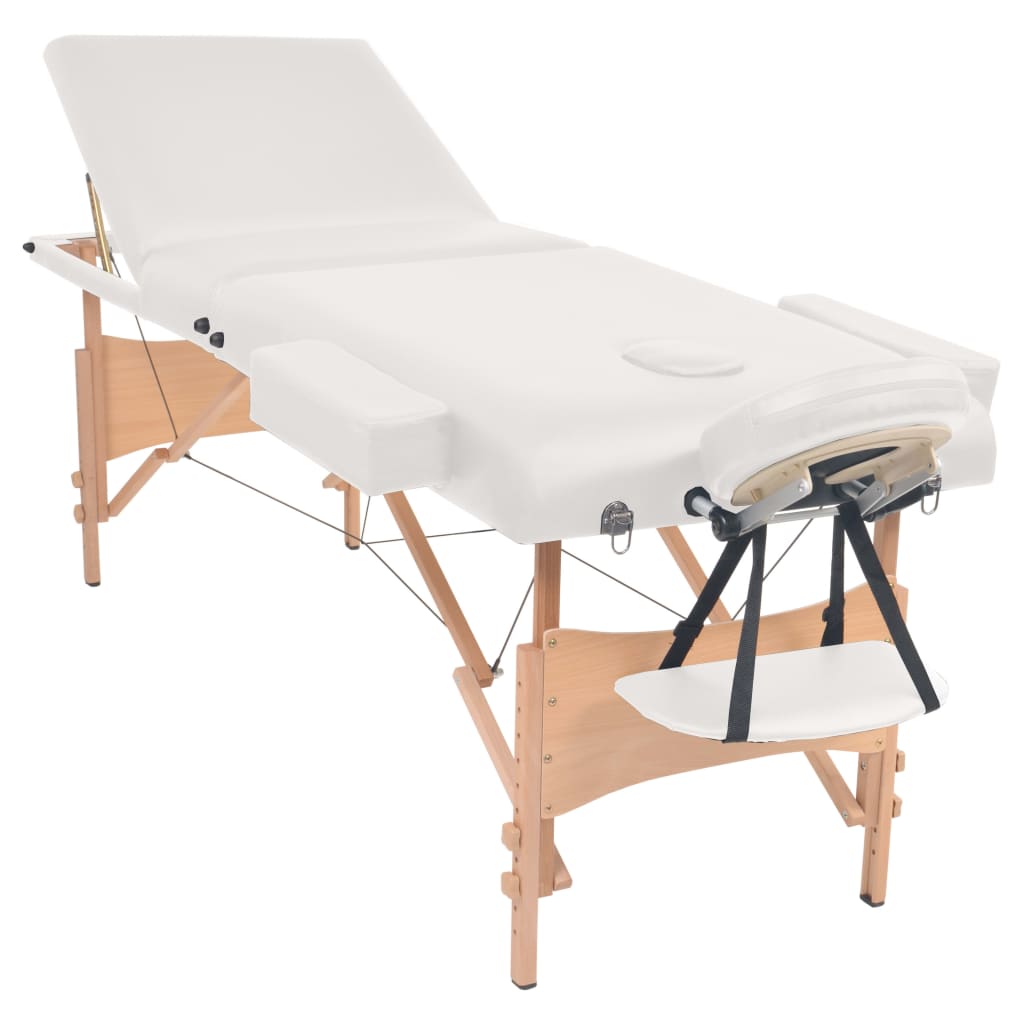 vidaXL Table de massage pliable et tabouret 10 cm d'épaisseur Blanc