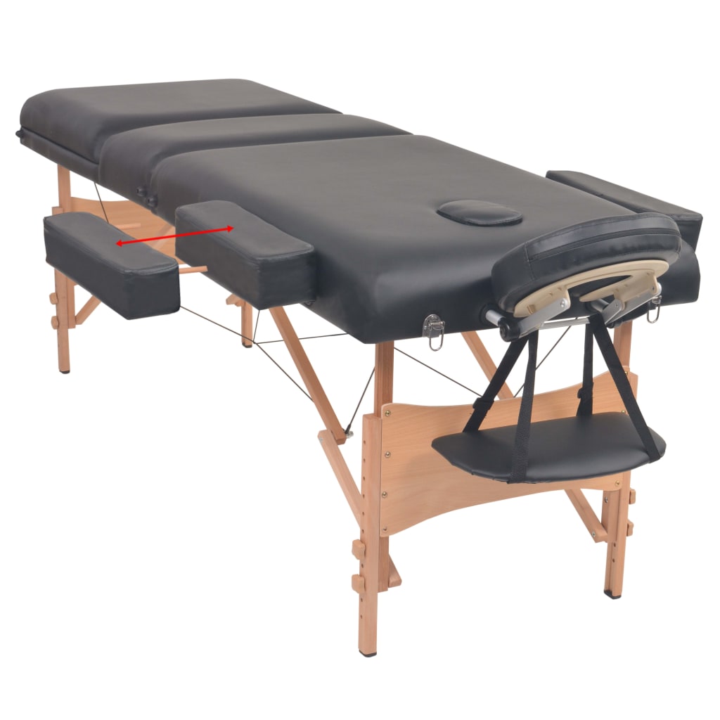 vidaXL Table de massage pliable et tabouret 10 cm d'épaisseur Noir