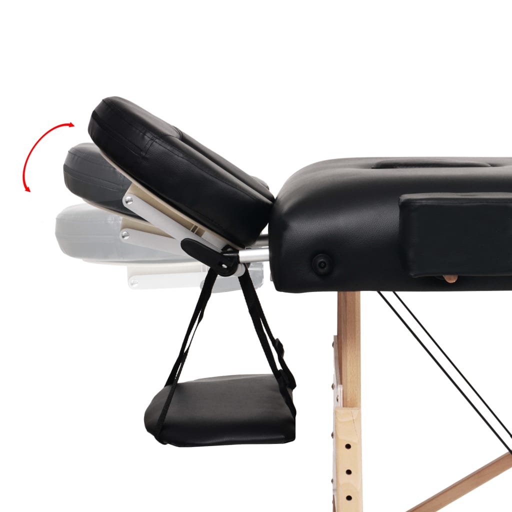 vidaXL Table de massage pliable et tabouret 10 cm d'épaisseur Noir