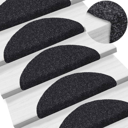 vidaXL Tapis d'escalier auto-adhésif Poinçon aiguilleté 15 pcs Noir