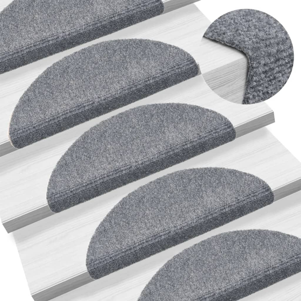 vidaXL Tapis d'escalier auto-adhésif 15 pcs 56x17x3 cm Gris clair