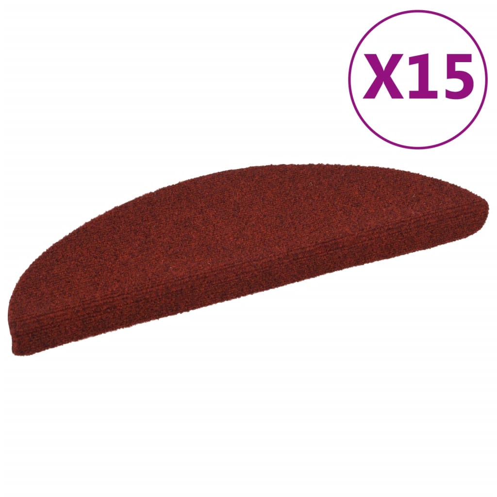 vidaXL Tapis d'escalier auto-adhésif Poinçon aiguilleté 15 pcs Rouge
