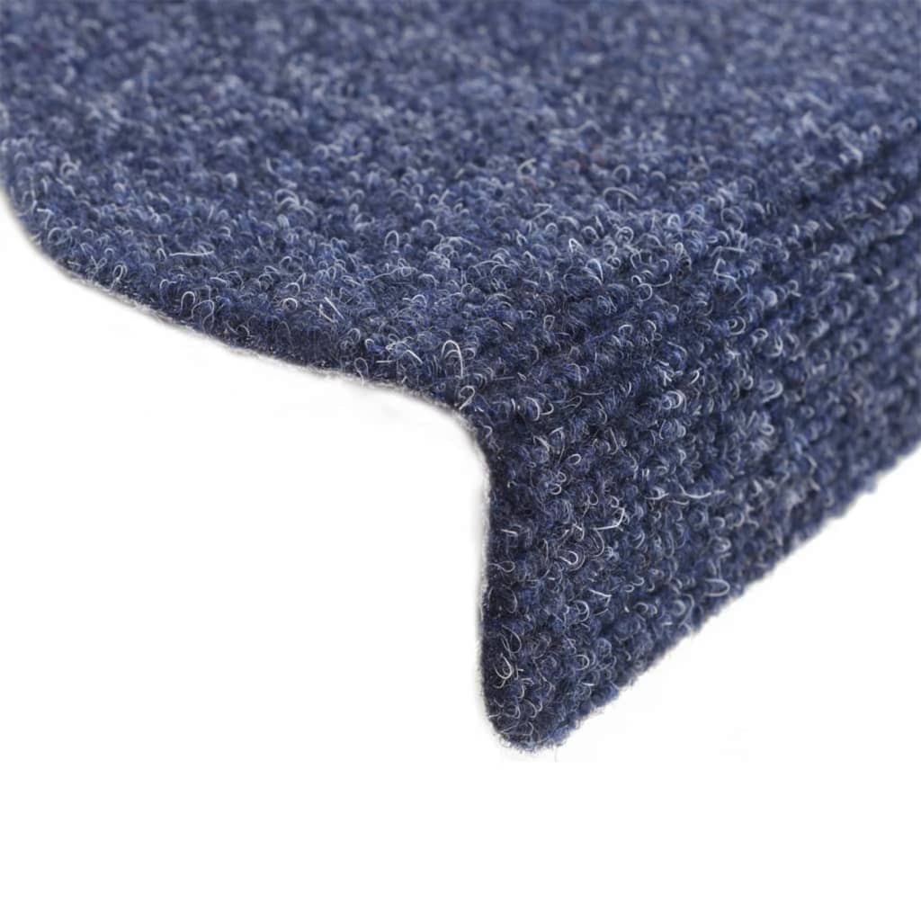 vidaXL Tapis d'escalier auto-adhésif Poinçon aiguilleté 15 pcs Bleu