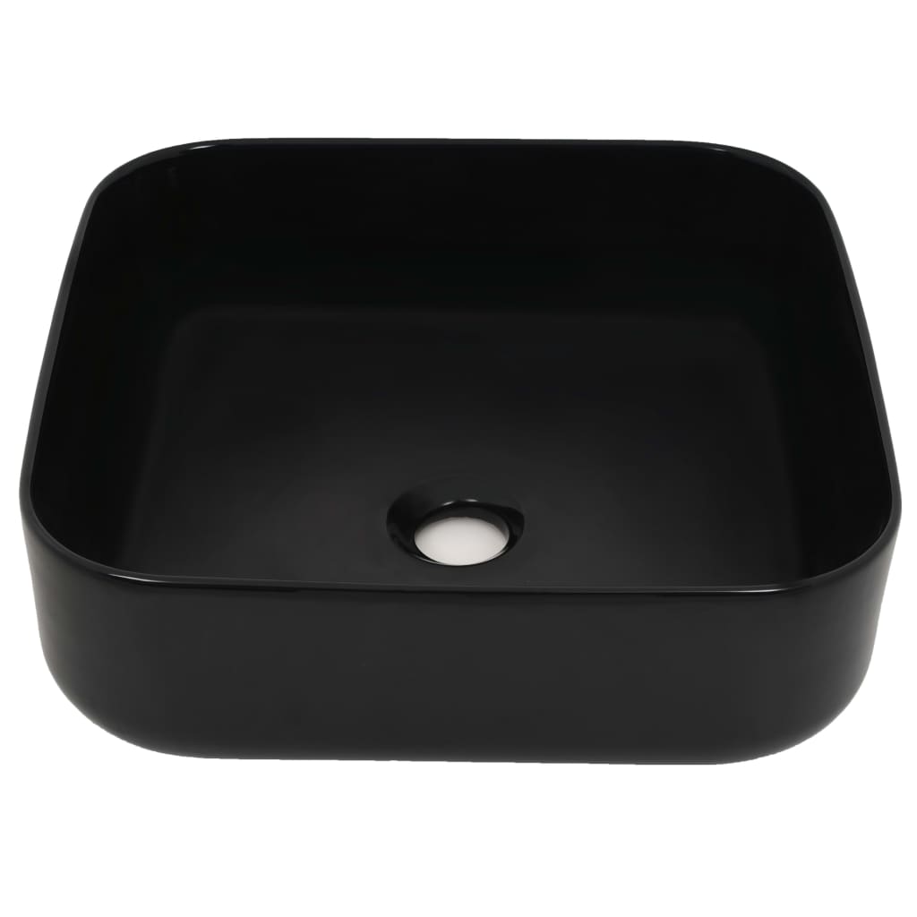vidaXL Lavabo carré Céramique Noir 38 x 38 x 13,5 cm