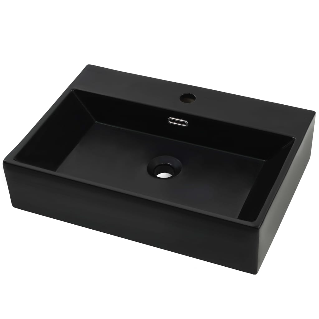 vidaXL Vasque avec trou de robinet en céramique Noir 60,5x42,5x14,5 cm