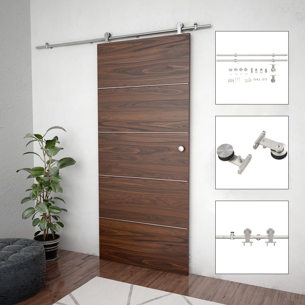 vidaXL Kit fixation porte coulissante 183 cm Acier inoxydable Argenté