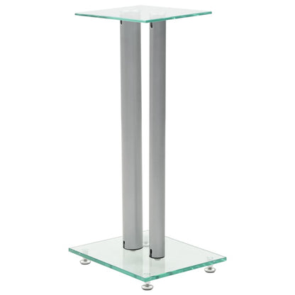 vidaXL Support haut-parleur 2pc Verre trempé Design 2 colonnes Argenté