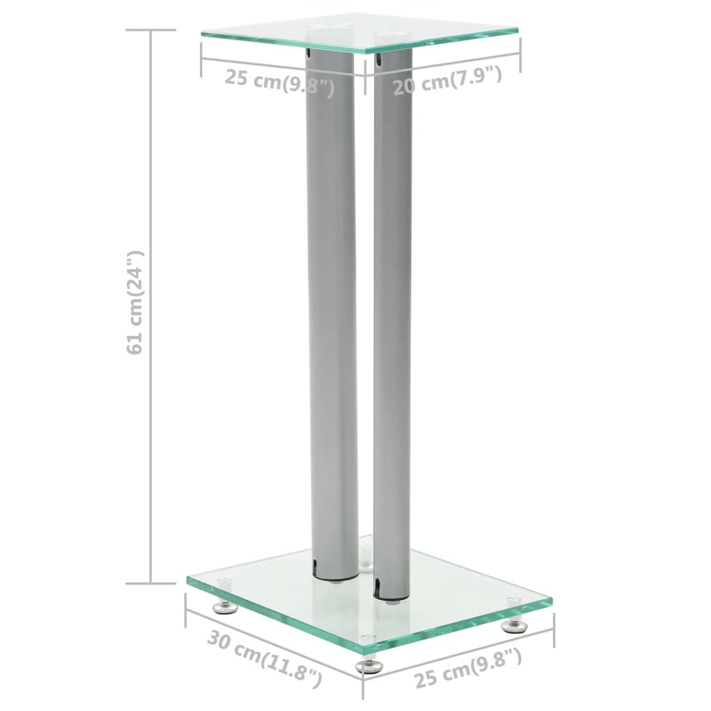 vidaXL Support haut-parleur 2pc Verre trempé Design 2 colonnes Argenté