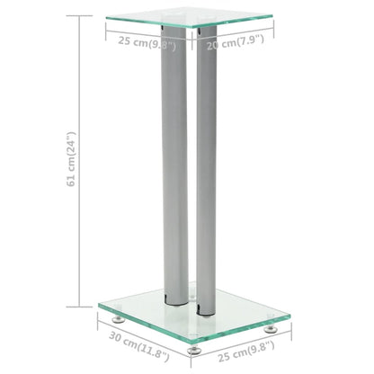 vidaXL Support haut-parleur 2pc Verre trempé Design 2 colonnes Argenté