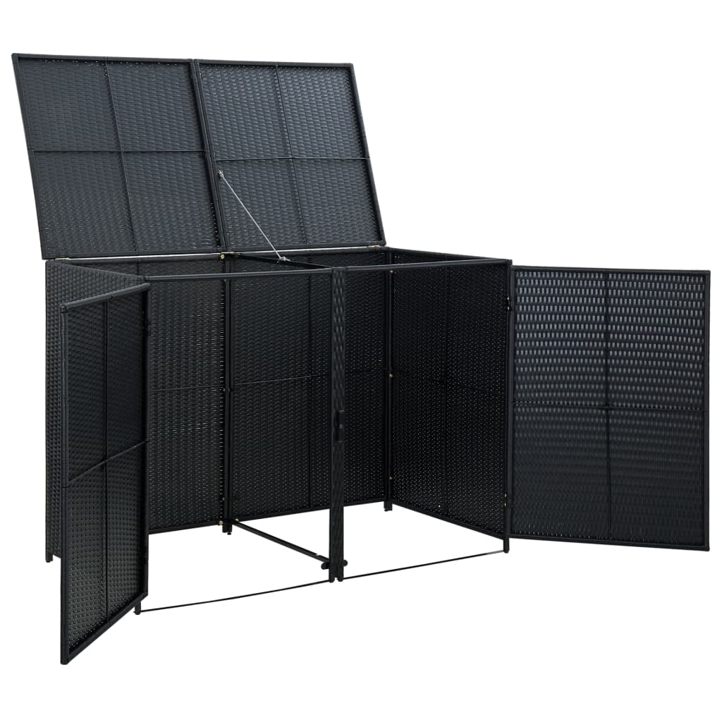 vidaXL Abris pour poubelle double Résine tressée Noir 148x80x111 cm