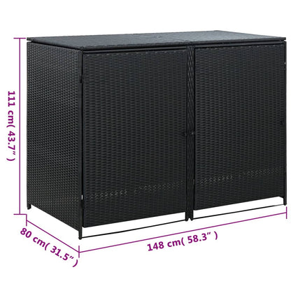 vidaXL Abris pour poubelle double Résine tressée Noir 148x80x111 cm