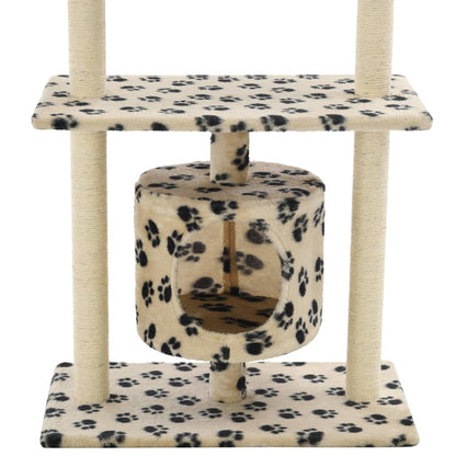 vidaXL Arbre à chat avec griffoir en sisal 95 cm Beige Motif de pattes