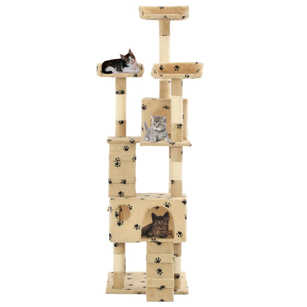 vidaXL Arbre à chat et griffoirs en sisal 170 cm Beige Motif de pattes